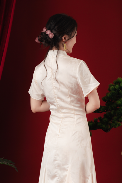 Celeste Pearl-Satin Flare Cheongsam Dress (In-Stock)
