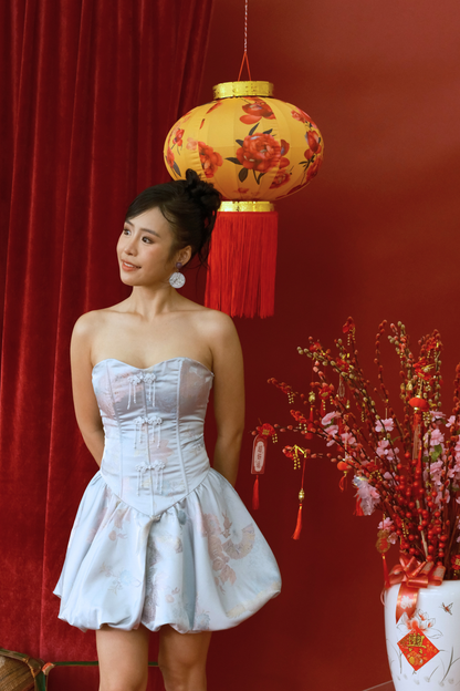Serene Blossom Brocade Corset Dress in Blue