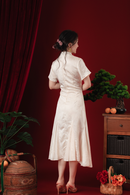 Celeste Pearl-Satin Flare Cheongsam Dress (In-Stock)