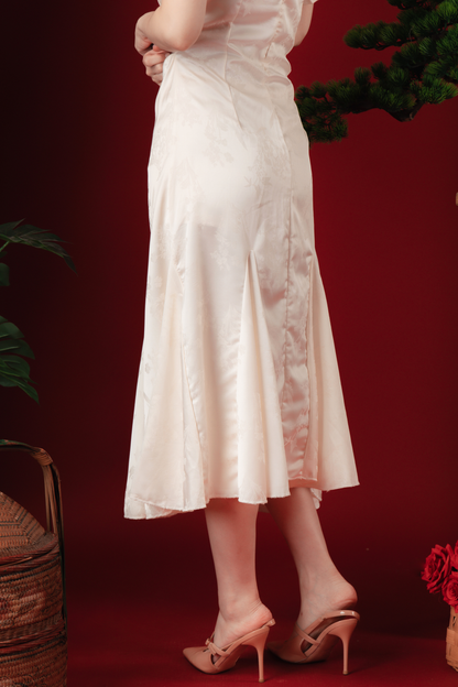 Celeste Pearl-Satin Flare Cheongsam Dress (In-Stock)