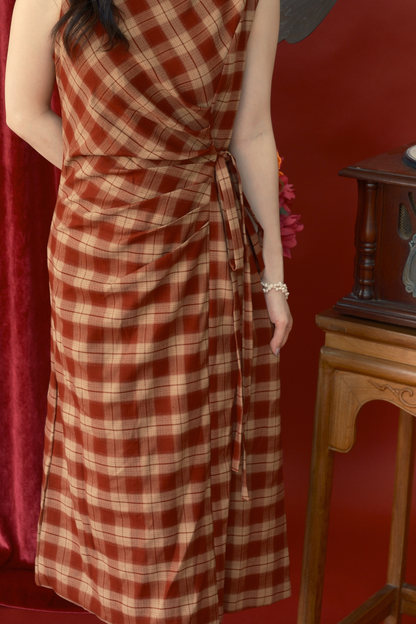 Roselle Plaid Wrap Midi Dress (In-Stock)