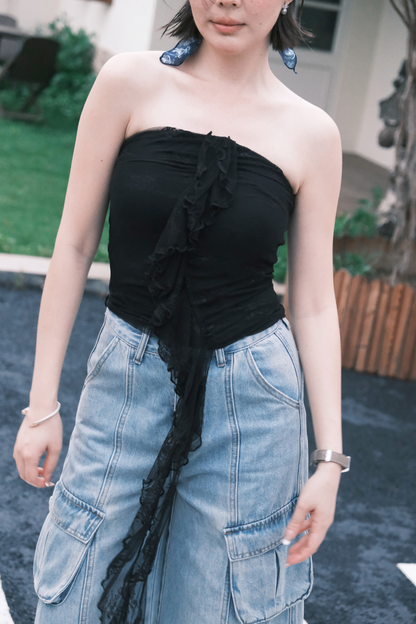 Rosalie Lace Tie Tube Top in Black