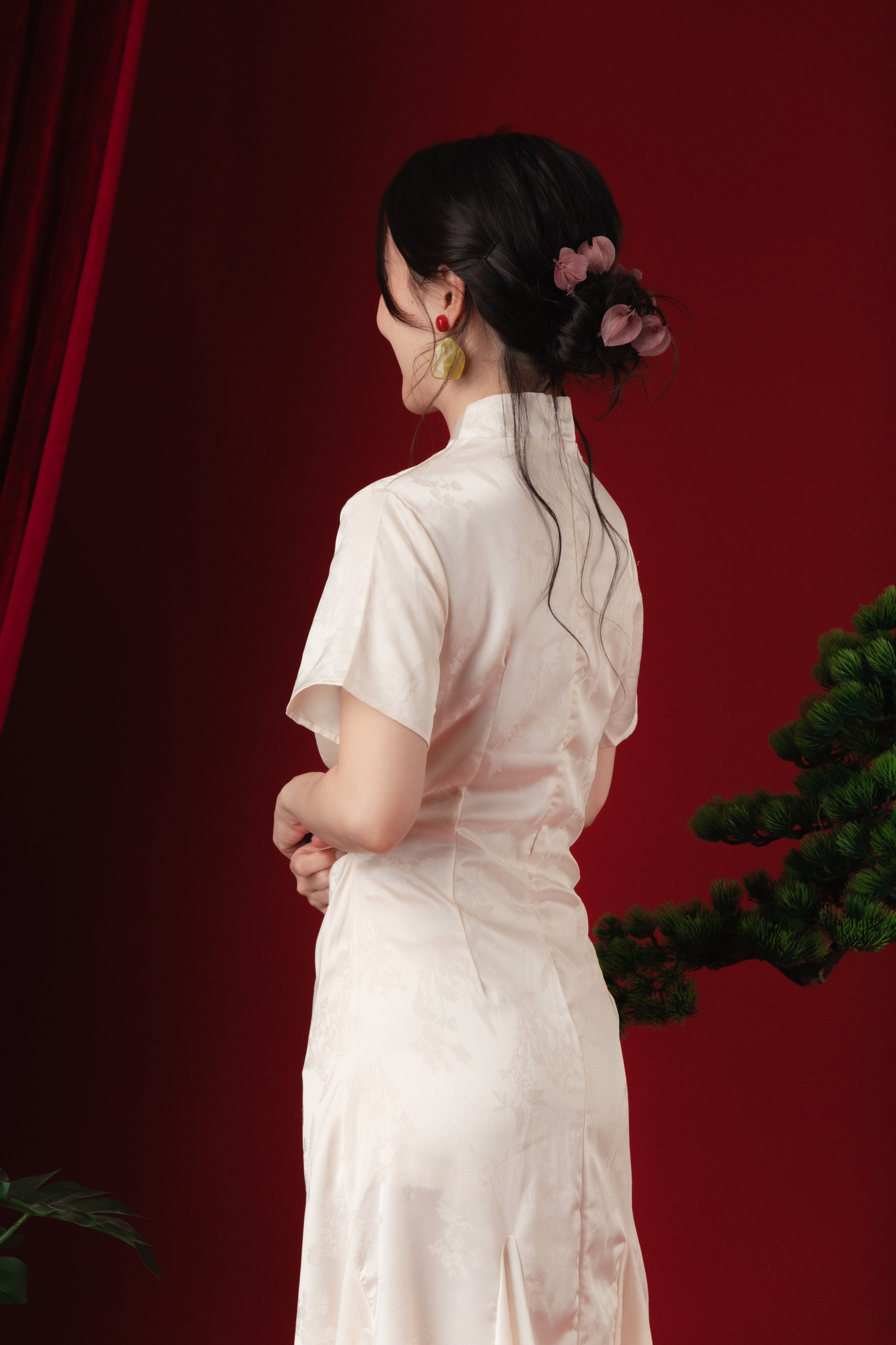 Celeste Pearl-Satin Flare Cheongsam Dress (In-Stock)