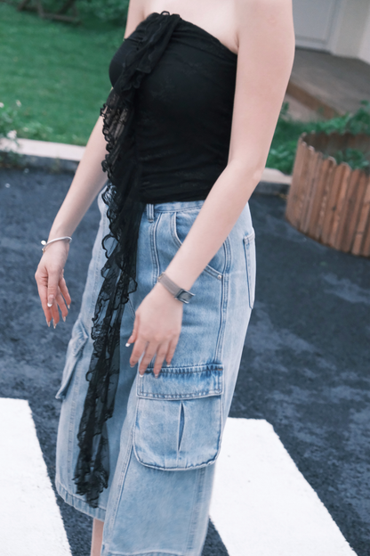 Rosalie Lace Tie Tube Top in Black