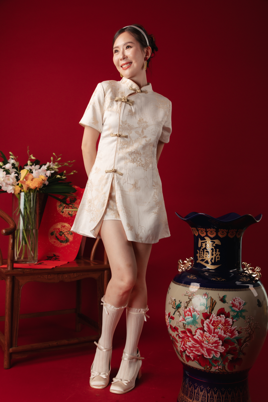 Golden Blossom Cheongsam Set