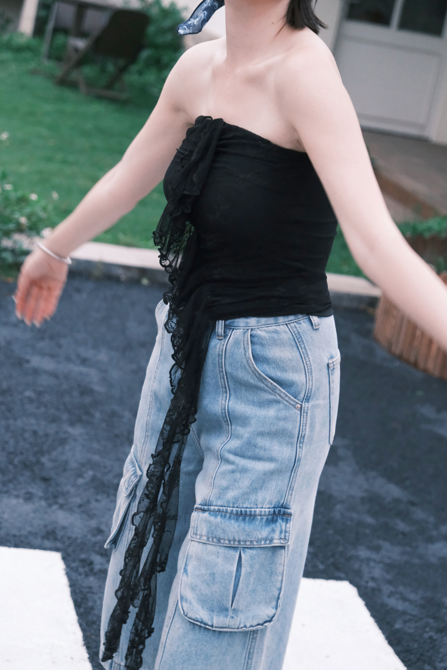 Rosalie Lace Tie Tube Top in Black