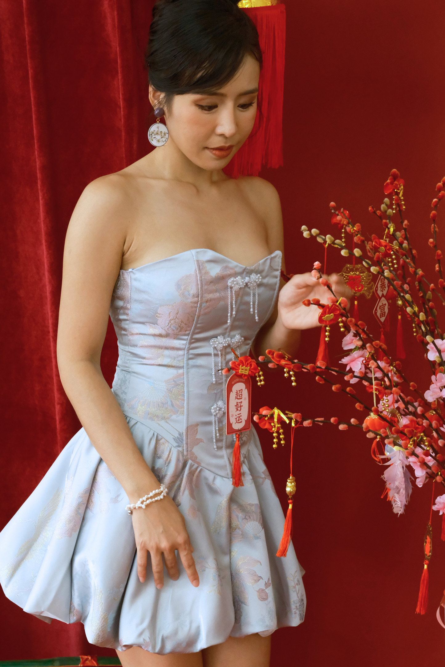 Serene Blossom Brocade Corset Dress in Blue