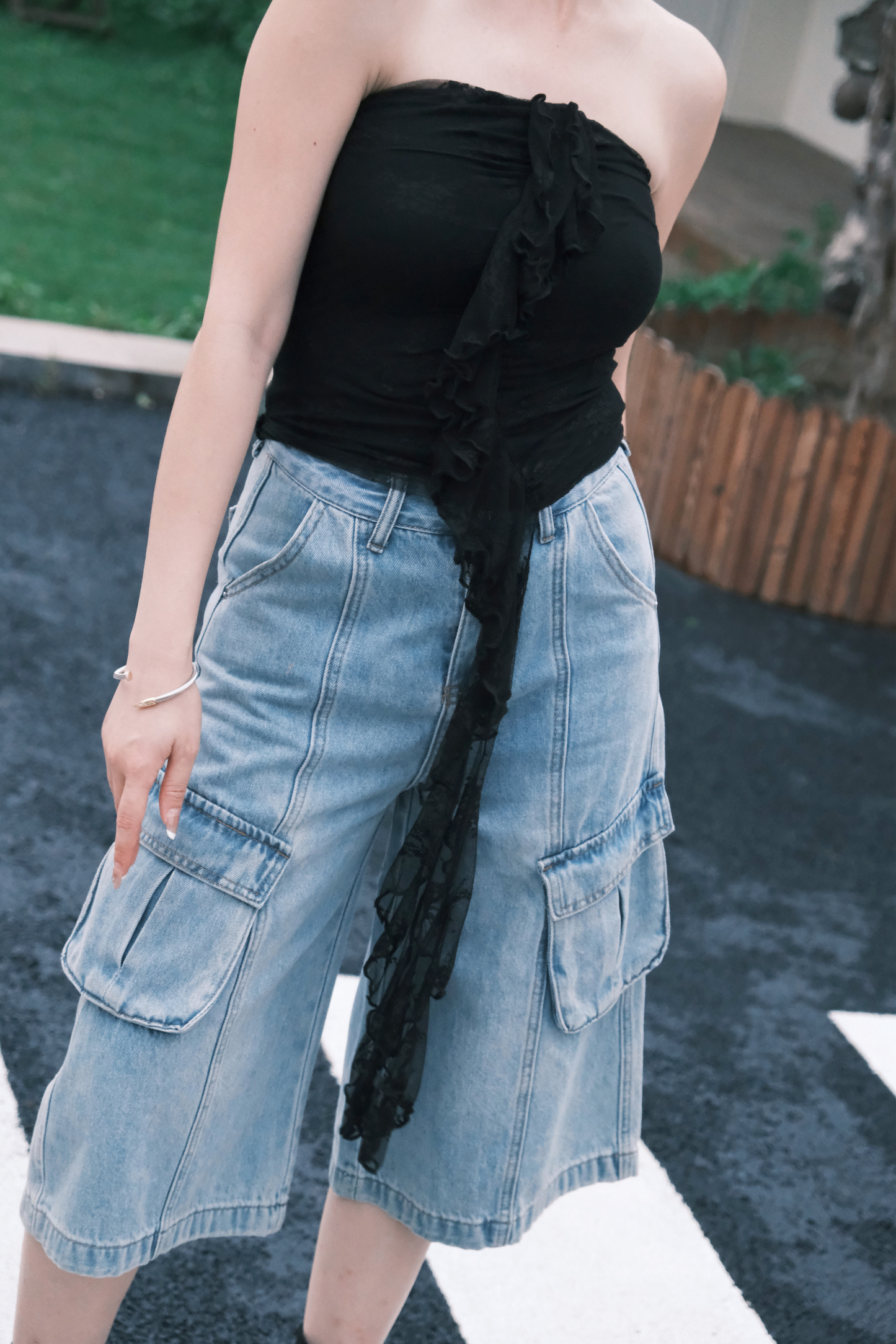 Rosalie Lace Tie Tube Top in Black
