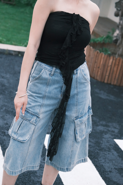 Rosalie Lace Tie Tube Top in Black