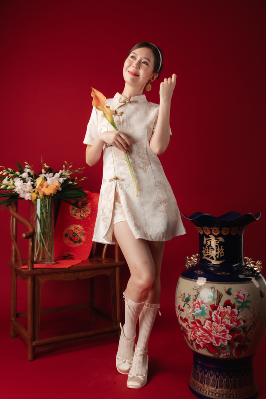 Golden Blossom Cheongsam Set