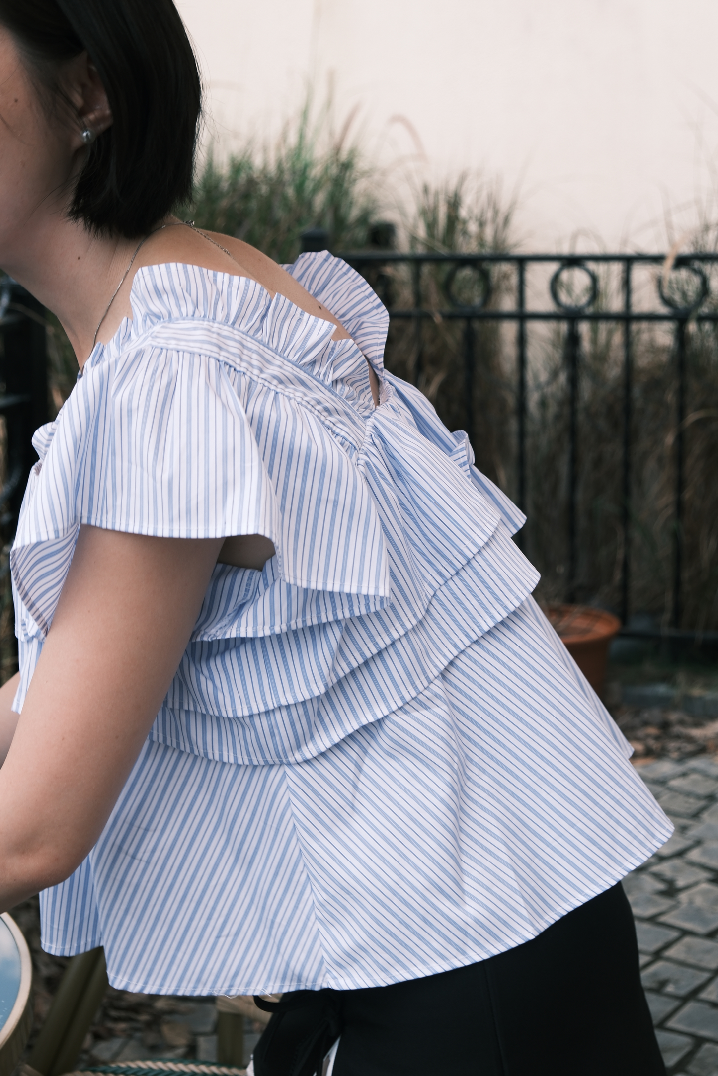 Isla Ruffle Off-Shoulder Top in Light Blue