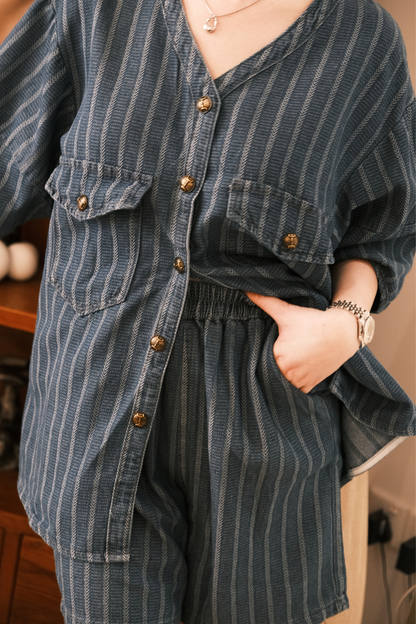 Noiré Textured Denim Two-Piece Set