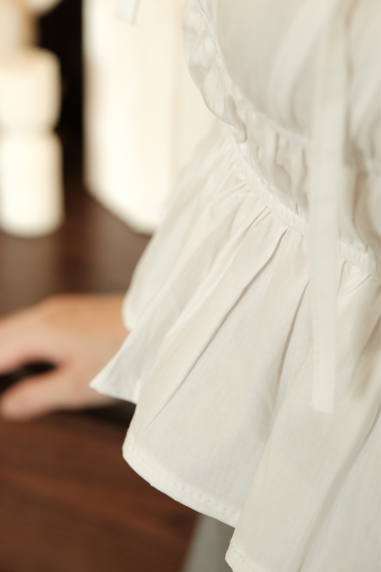 Amélie Ruched Bow Strap Top in White