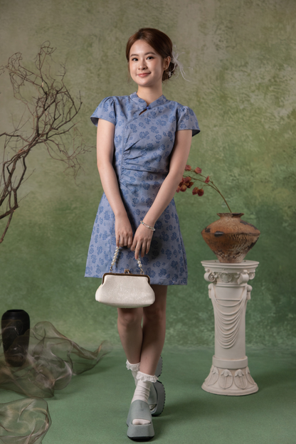 Aster Cheongsam Dress in Dusty Blue