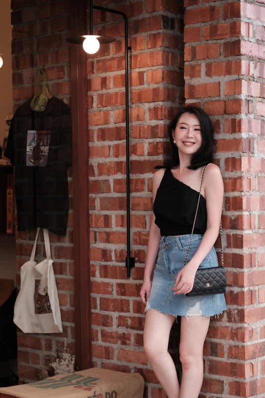 Sasha One-Shoulder Bow Crop Top in Black