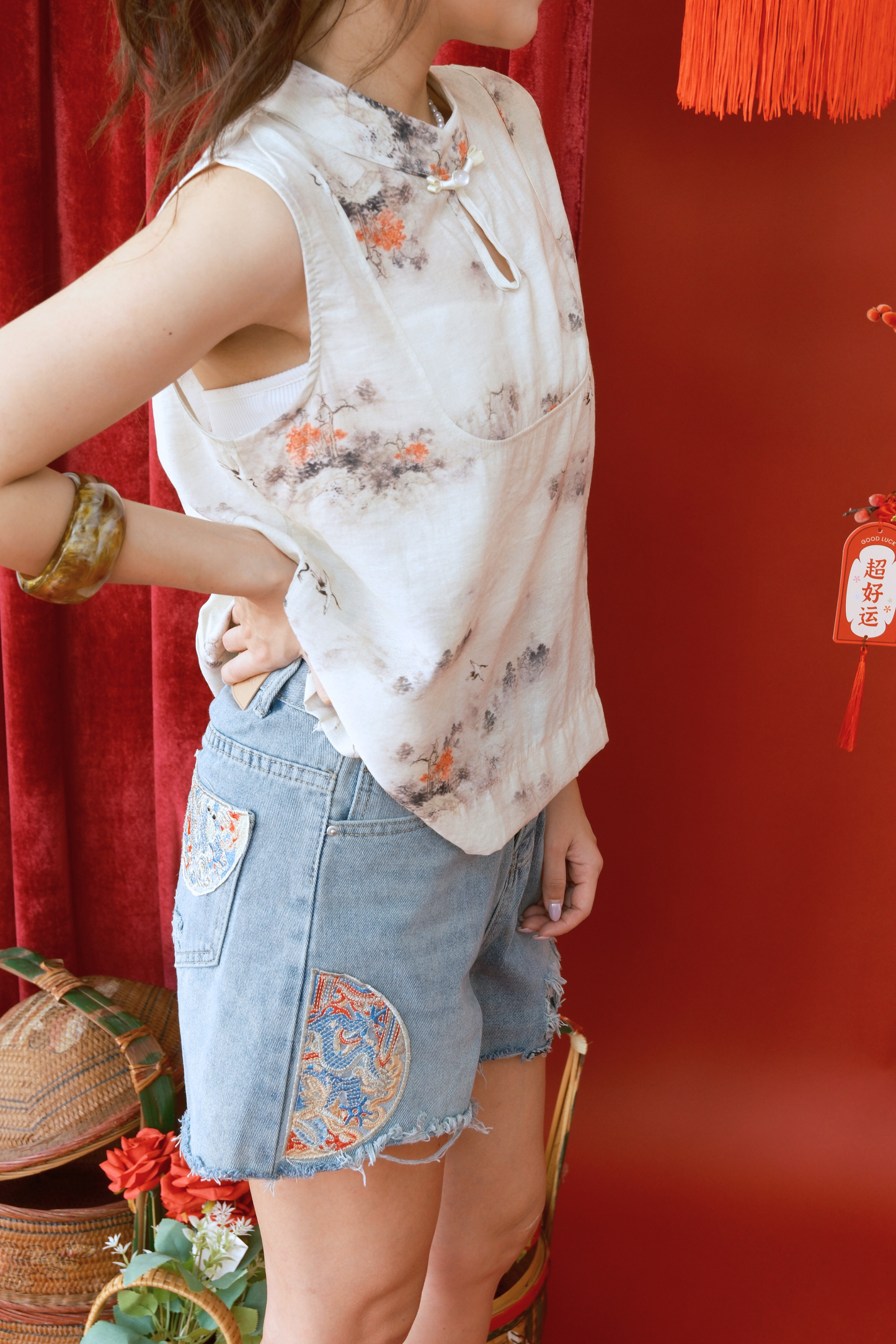 Nova Embroidered High-Rise Denim Shorts (In-Stock)