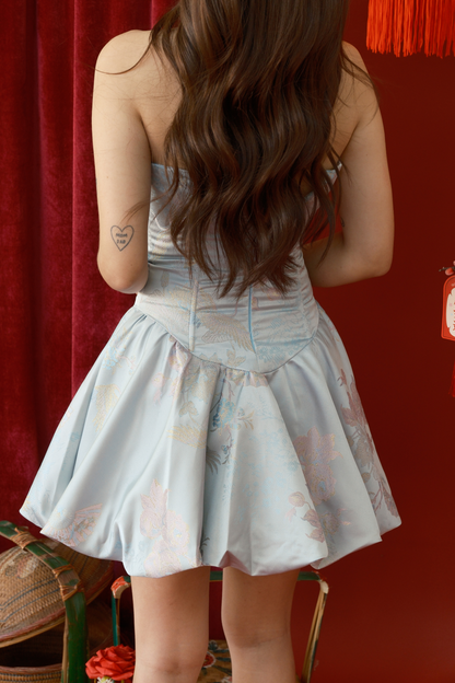Serene Blossom Brocade Corset Dress in Blue