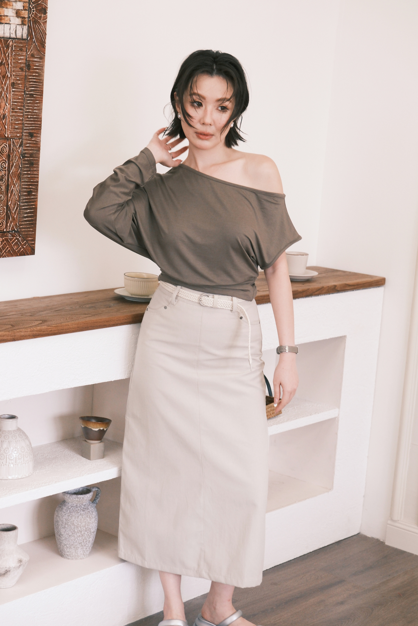 Noa Midi Skirt in Cream