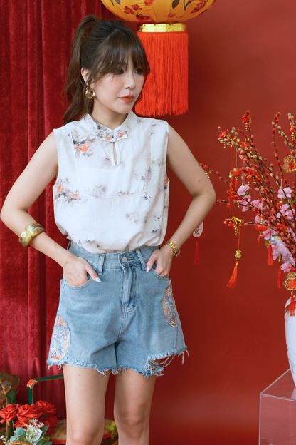 Nova Embroidered High-Rise Denim Shorts (In-Stock)