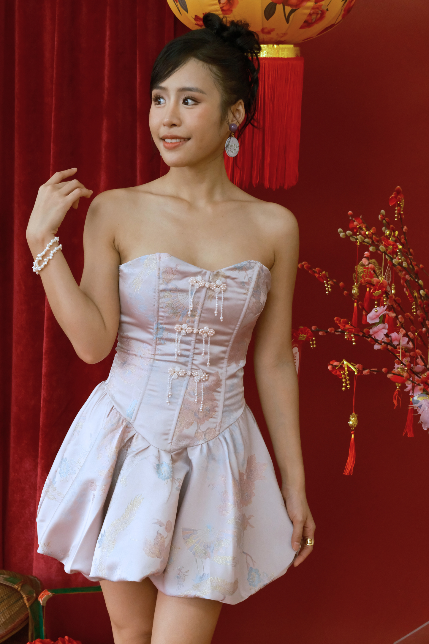 Serene Blossom Brocade Corset Dress in Pink