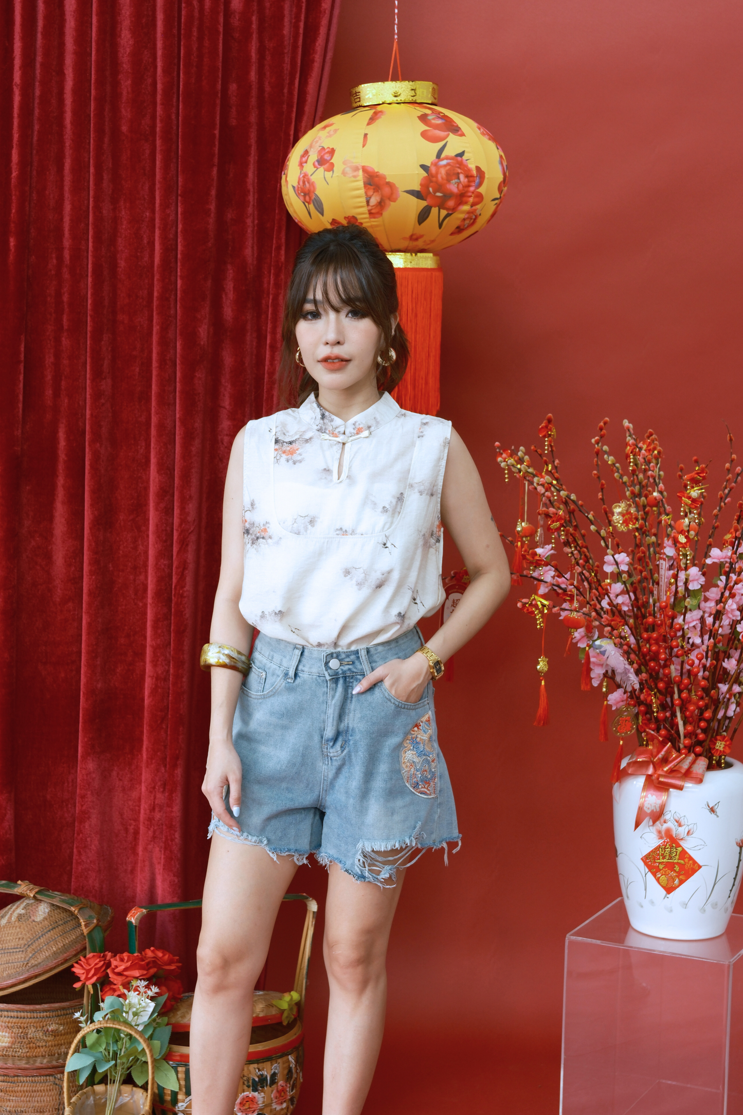 Nova Embroidered High-Rise Denim Shorts (In-Stock)