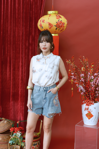 Nova Embroidered High-Rise Denim Shorts (In-Stock)