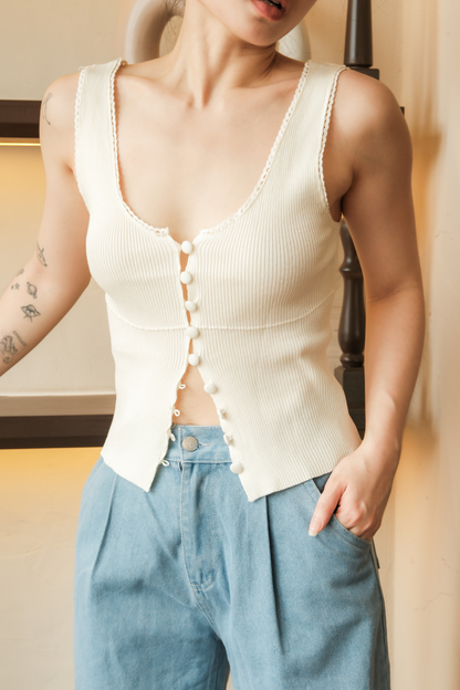 Élise Knit Button Tank in Beige