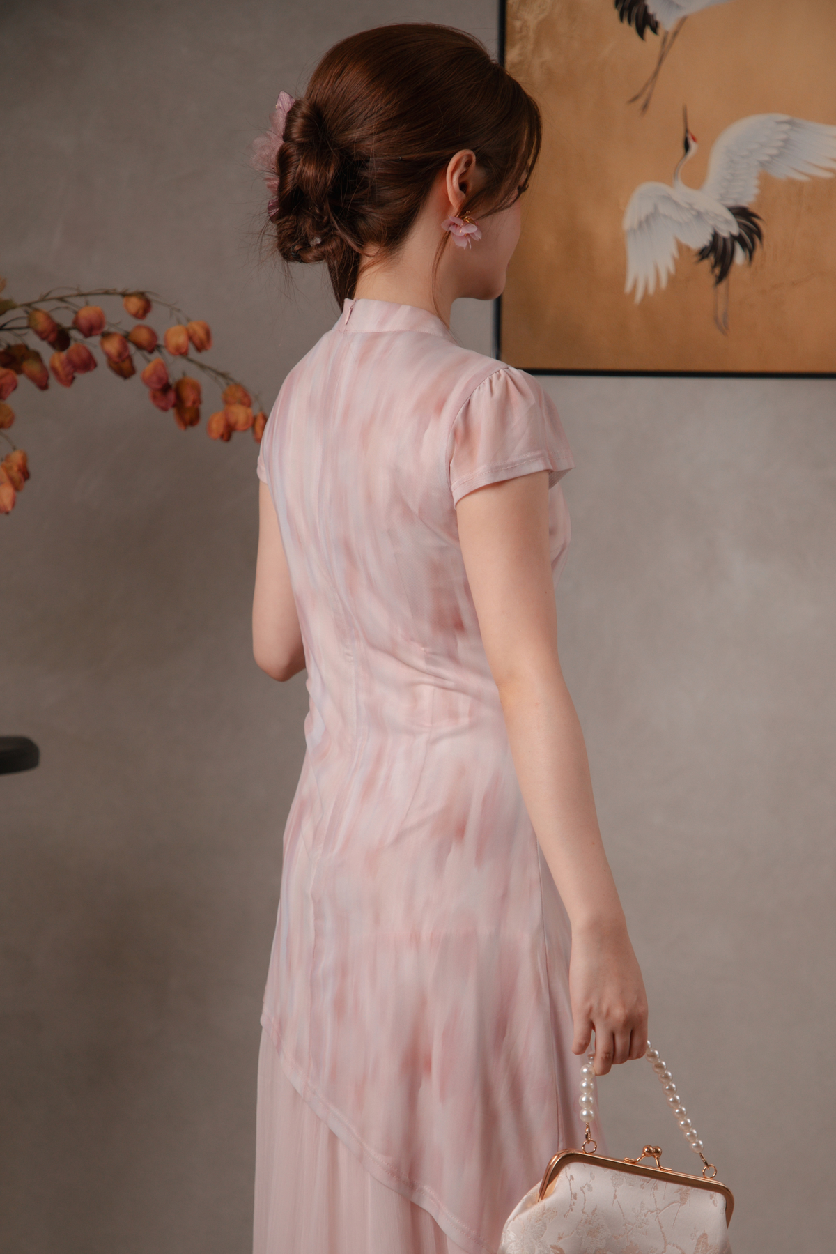 Jade Mist Layered Cheongsam Dress in Pink