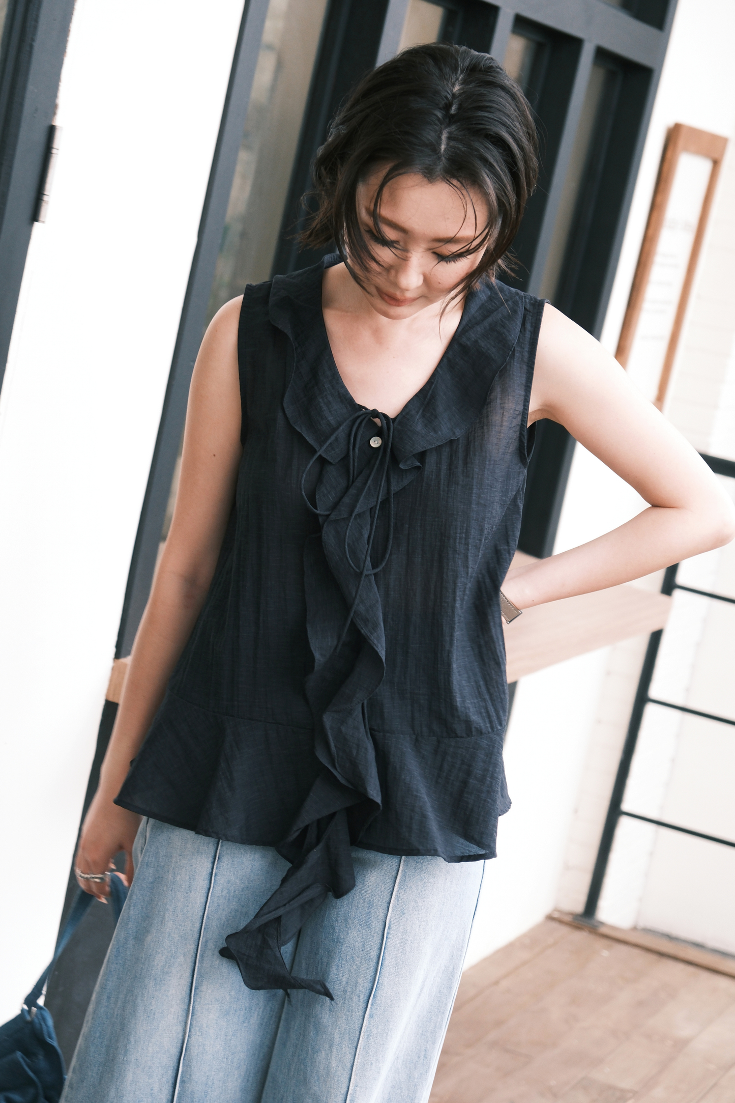 Arabella Ruffle Top in Dark Blue