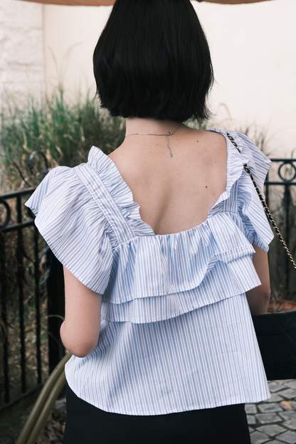 Isla Ruffle Off-Shoulder Top in Light Blue