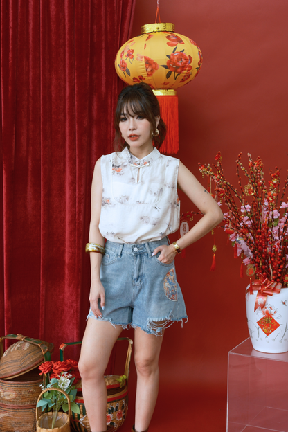 Nova Embroidered High-Rise Denim Shorts (In-Stock)