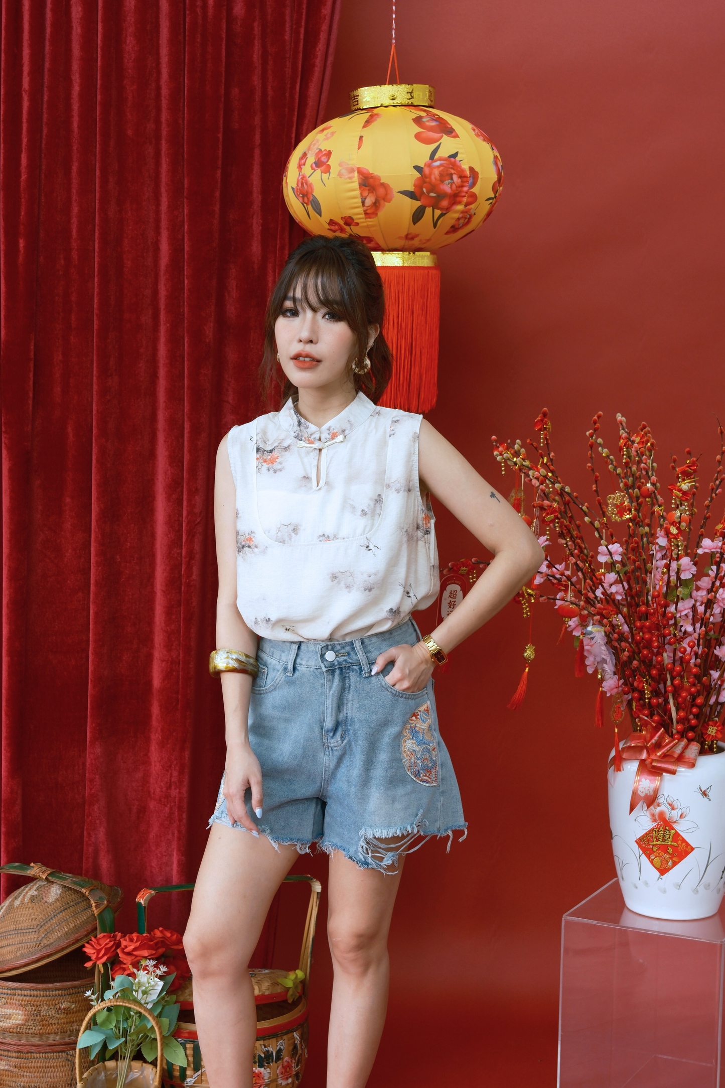 Nova Embroidered High-Rise Denim Shorts (In-Stock)