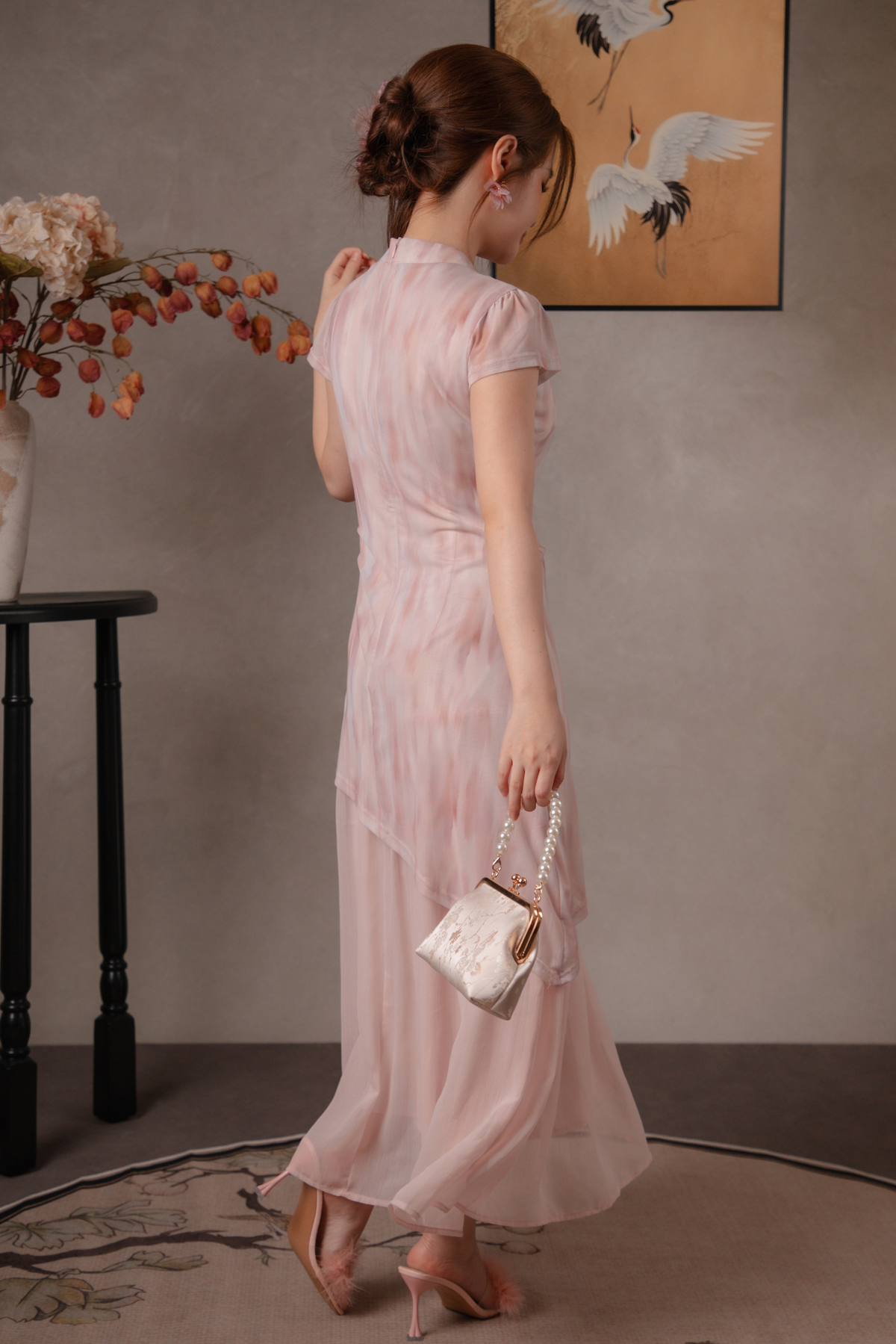 Jade Mist Layered Cheongsam Dress in Pink