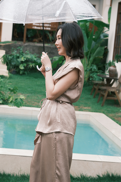 Olienne Satin Wrap Set in Khaki