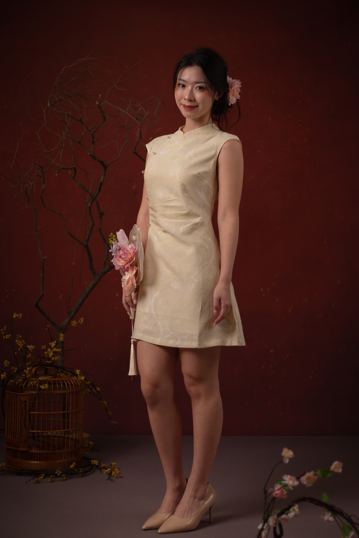 Céleste Chinoiserie Cheongsam Dress in Yellow