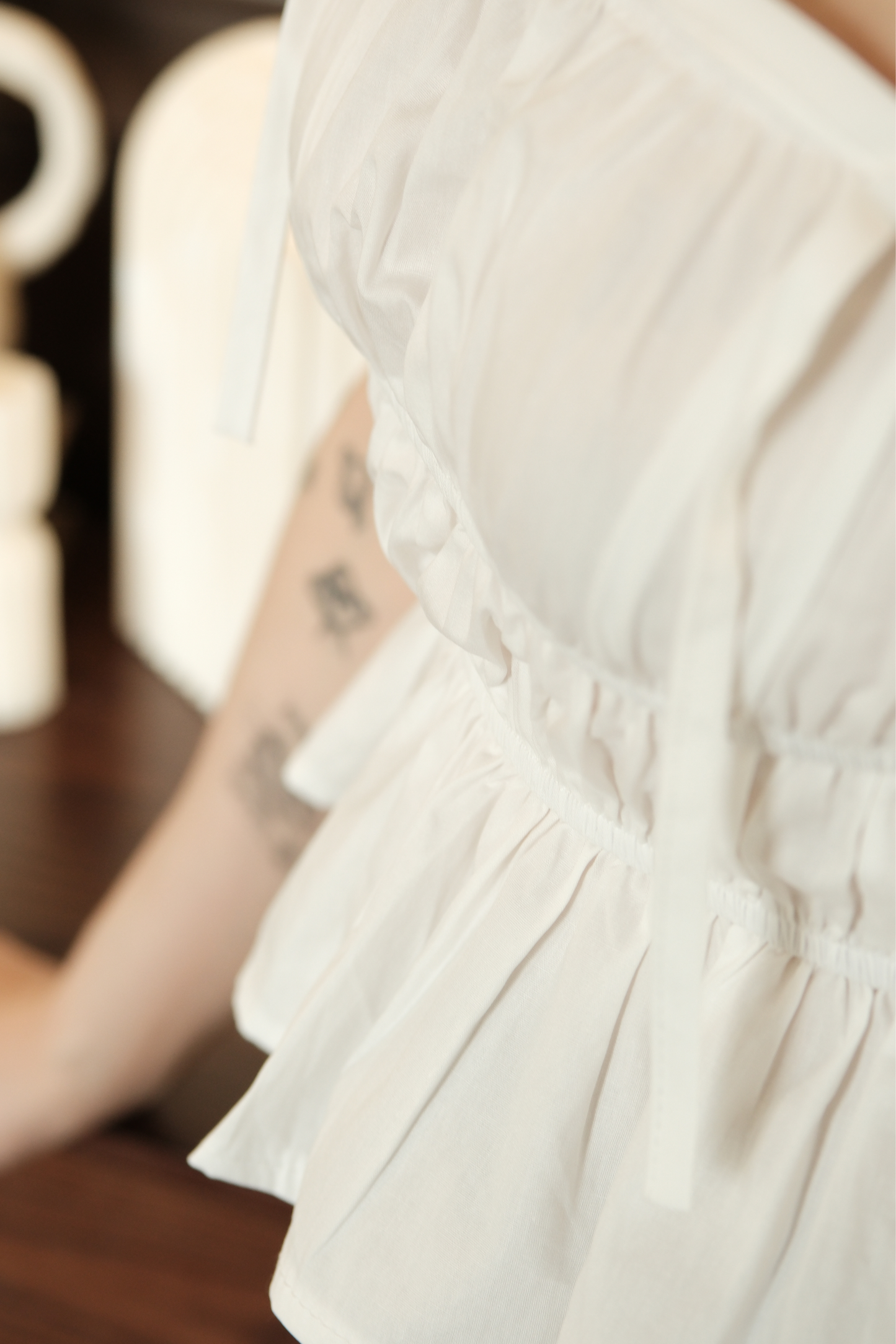 Amélie Ruched Bow Strap Top in White