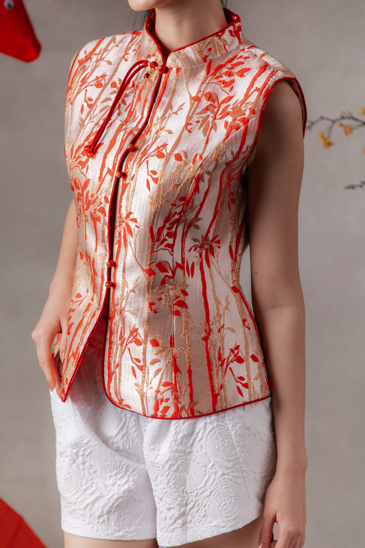 Chanelise Crimson Cheongsam Vest in Red