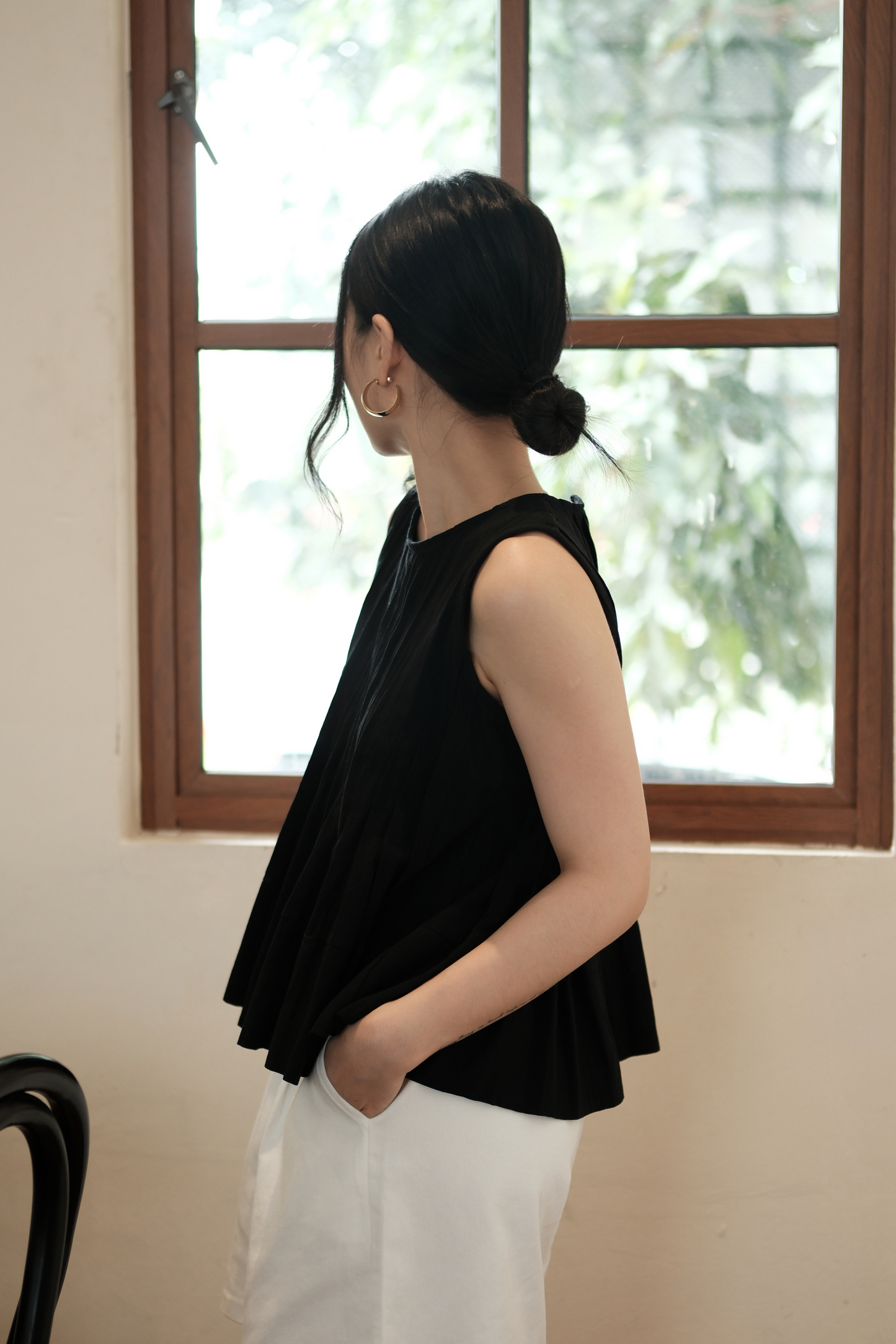 Margaux Pleated Swing Blouse in Black