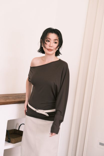 Soleil Asymmetrical Top in Coffee