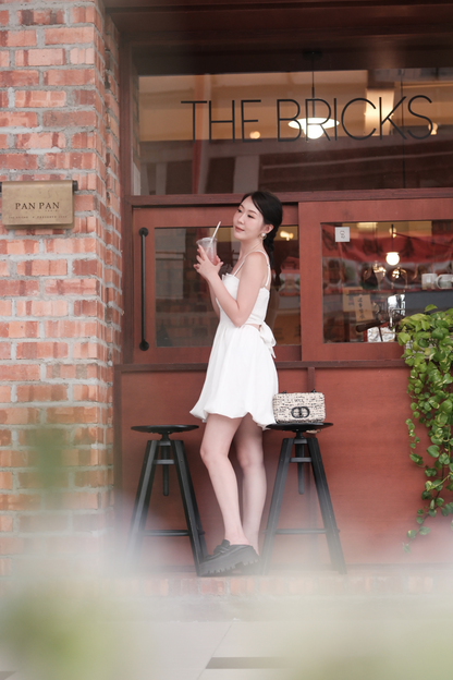 Élise Ribbon-Back Mini Dress in White