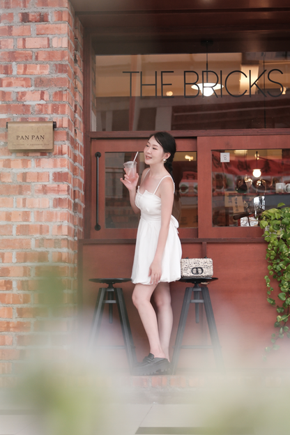 Élise Ribbon-Back Mini Dress in White