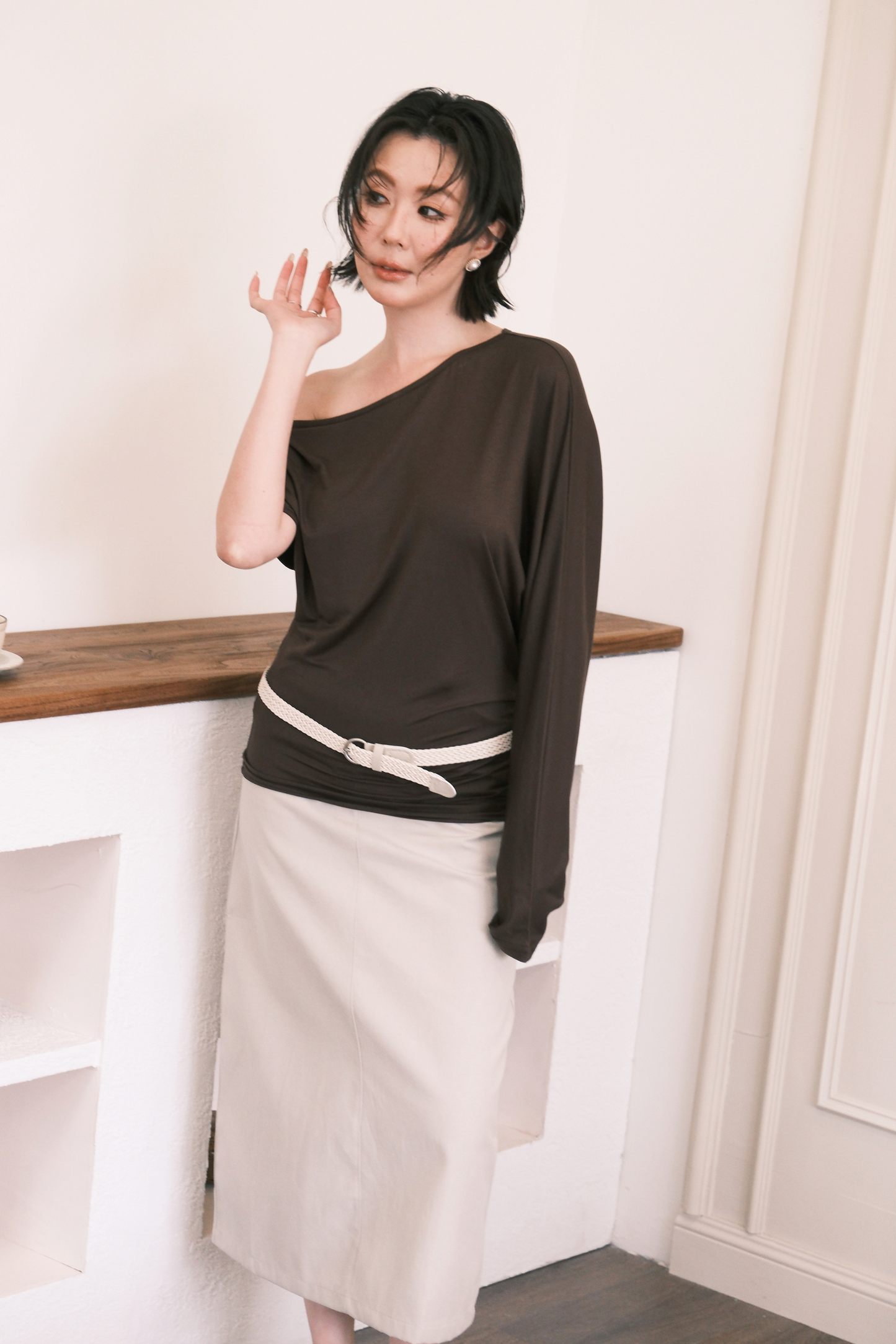 Soleil Asymmetrical Top in Coffee