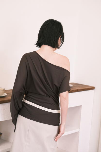 Soleil Asymmetrical Top in Coffee