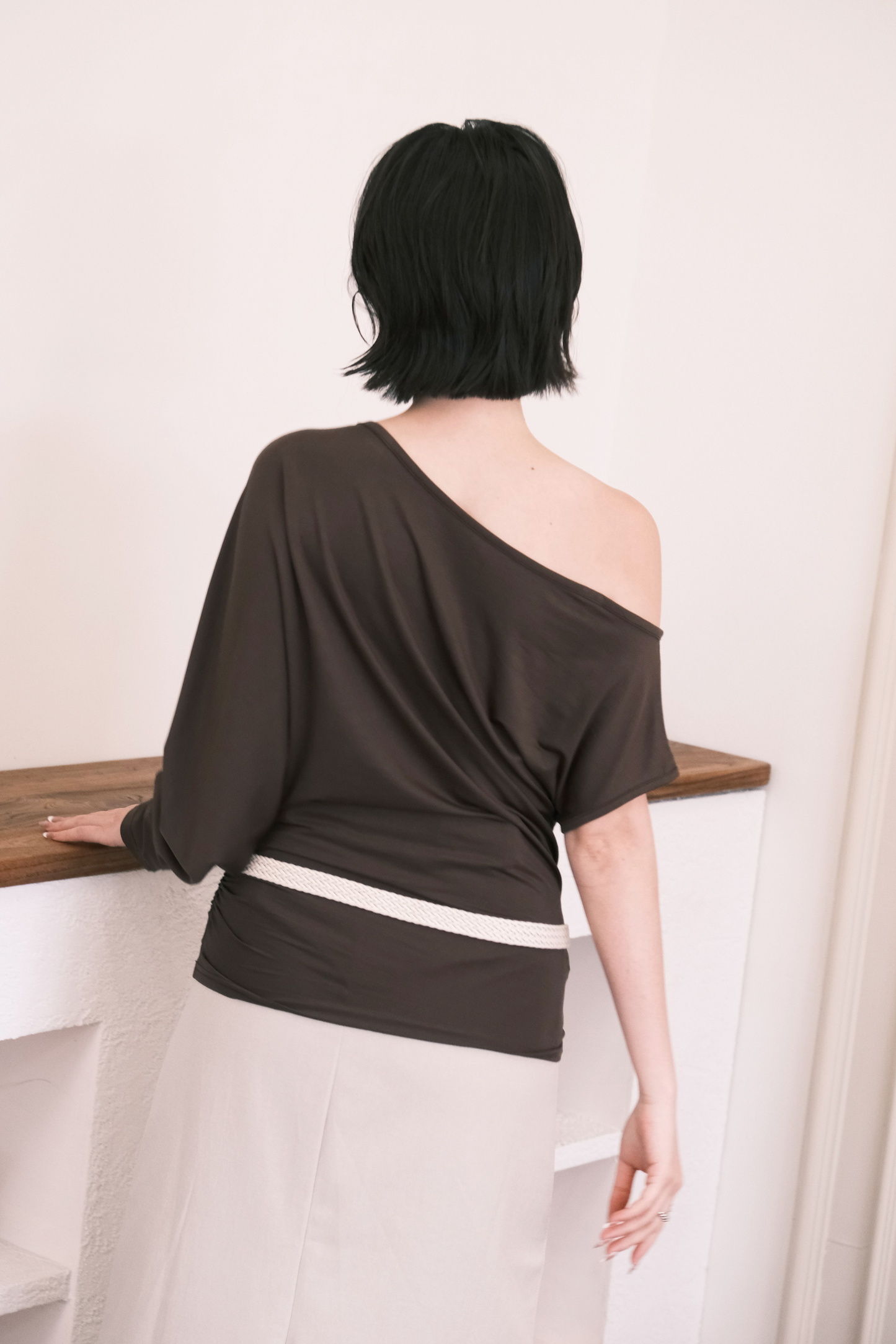 Soleil Asymmetrical Top in Coffee