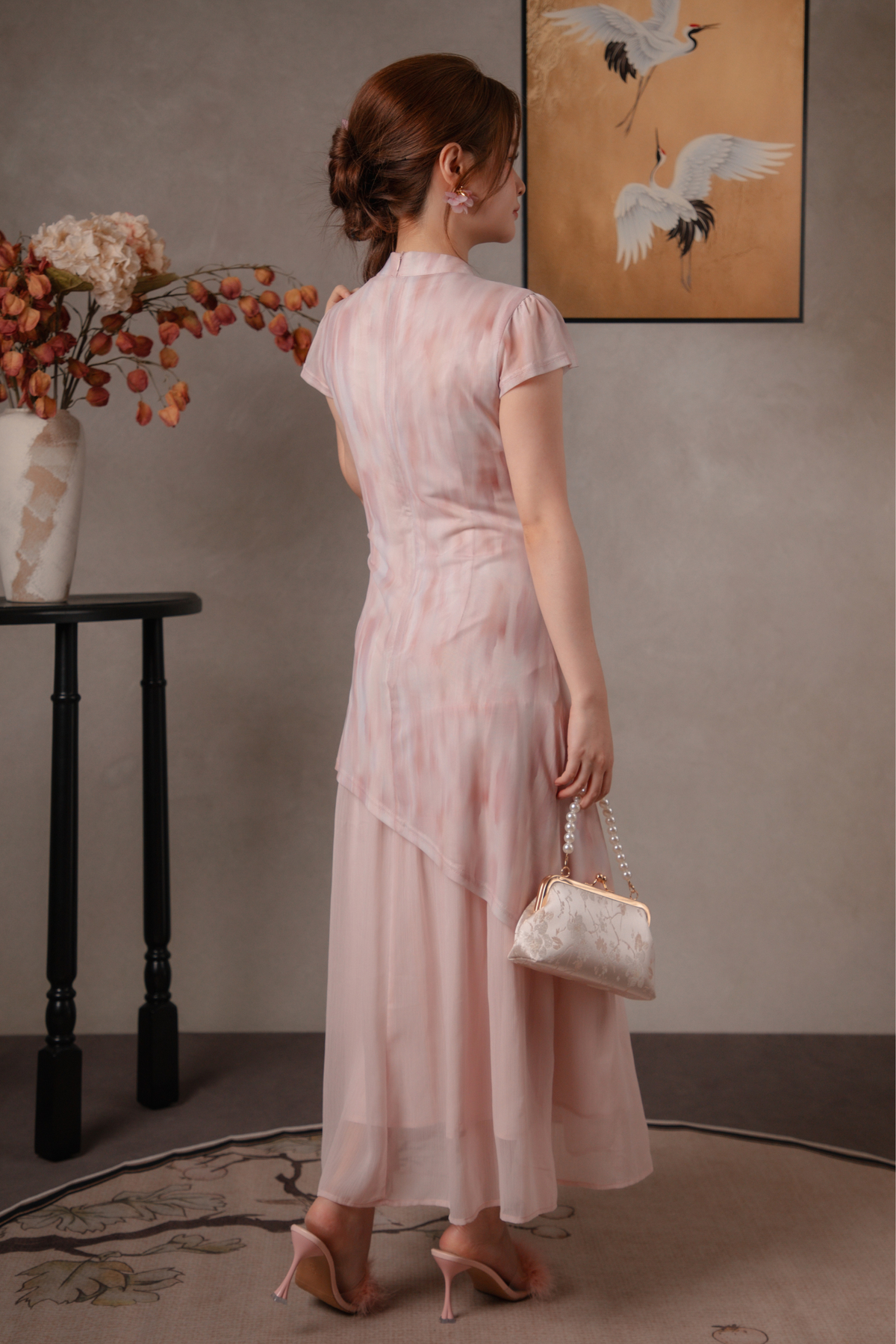Jade Mist Layered Cheongsam Dress in Pink
