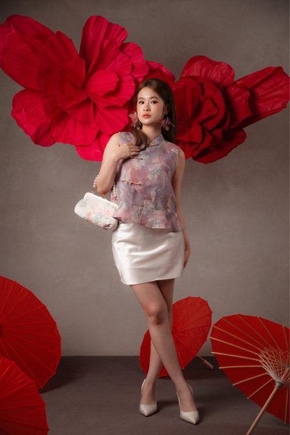 Adeline Watercolour Cheongsam Top in Mauve