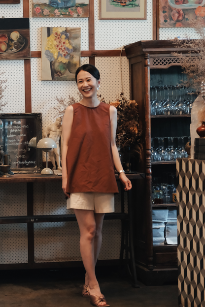 Inès Draped Back Knot Top in Coffee