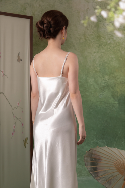 Silk Cascade Slip Dress in Ivory
