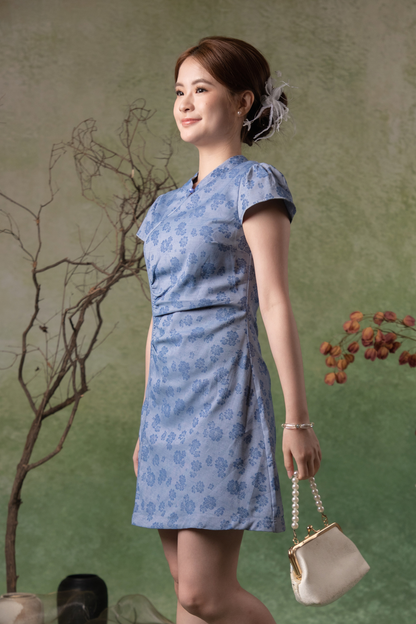 Aster Cheongsam Dress in Dusty Blue