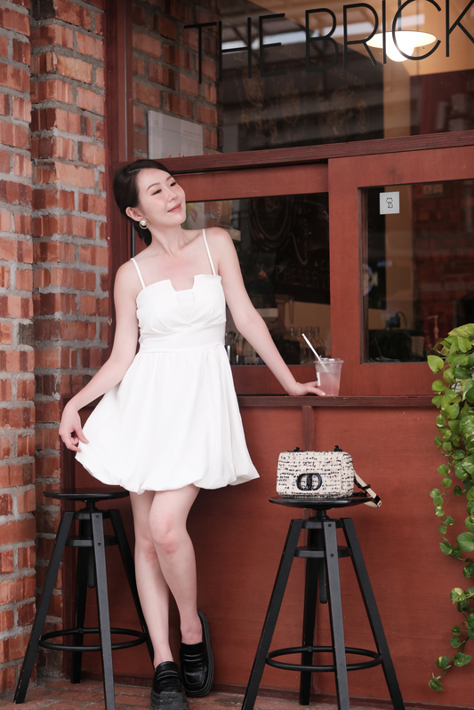 Élise Ribbon-Back Mini Dress in White